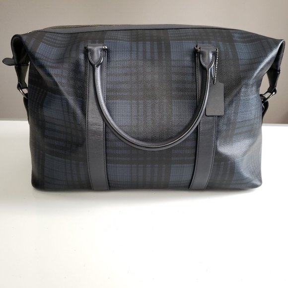 Coach Voyager Duffel Bag Leather Twill Plaid